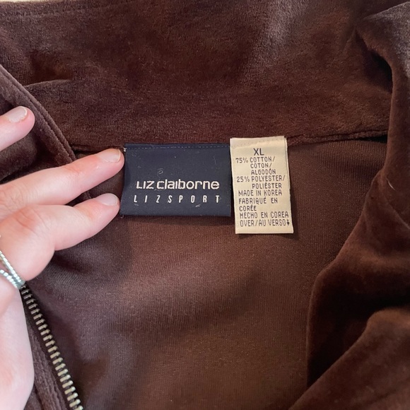 Liz Claiborne Liz Sport size XL brown velvet comfy pullover athletic lounge - Picture 12 of 16